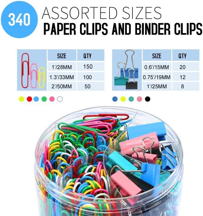AnutriON Paper Clips Binder Clips, 340PCS Assorted Size Paper Clips and Binder Clips, Colored Paperclips Large Medium Small, Binder Clip and Paper Clip Set for Home School Office Supplies - Image 2